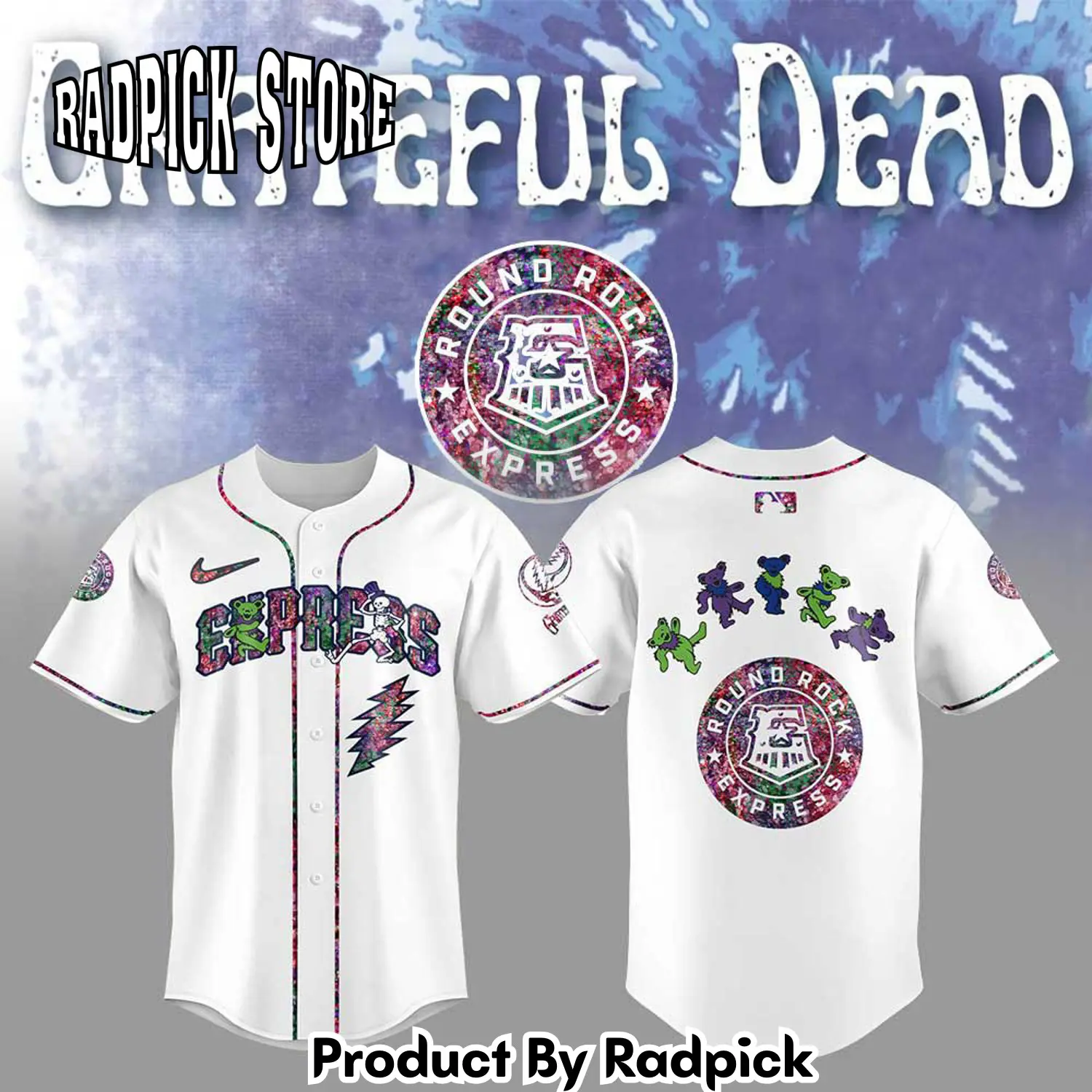 Radpick round rock express grateful dead night baseball jersey rp127194